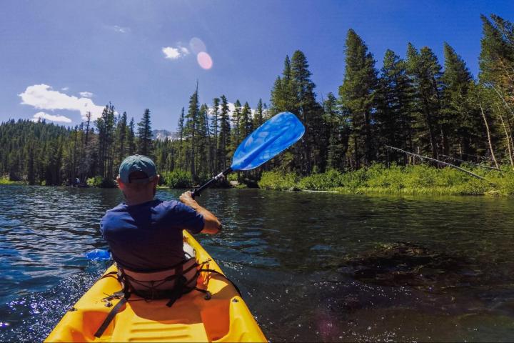 a man rowing a boat in a body of water